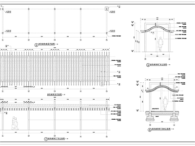 现代中式廊架 现代中式拱廊 拱形廊架 钢结构廊架 阳光板廊架 施工图
