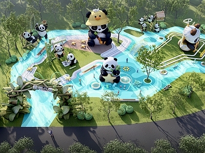 现代儿童游乐空间 熊猫世界儿童活动 艺术装置 熊猫景观雕塑小品 街头景观公园 儿童活动器材