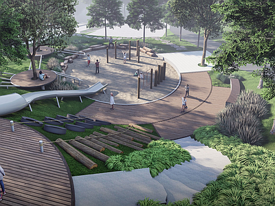 现代新中式儿童游乐空间 儿童活动空间 林下儿童活动 山地景观 高差处理