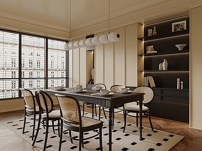 法式中古家居餐厅 法式餐厅 中古风餐厅 餐桌椅 酒柜