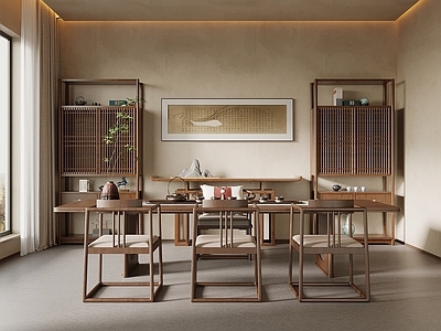 新中式茶室 新中式茶室 茶桌椅 茶台 博古架