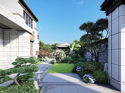 中式别墅庭院 中式别墅庭院景观 庭院水景 庭院景墙