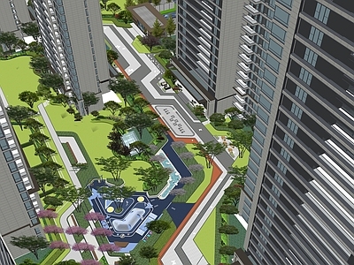 现代简约小区景观 大区景观 入户区 景观节点 水景 户外健身区