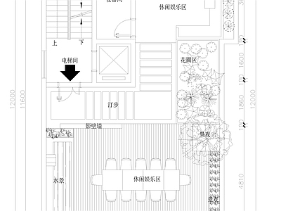 现代屋顶花园 屋顶花园平面图 施工图