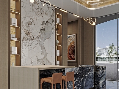 现代轻奢售楼处 售楼处前台 接待台 公司前台 售楼处背景墙