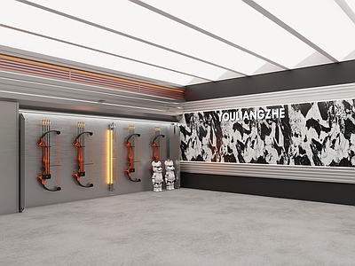 现代复古直播间 弓箭店 弩 背景墙