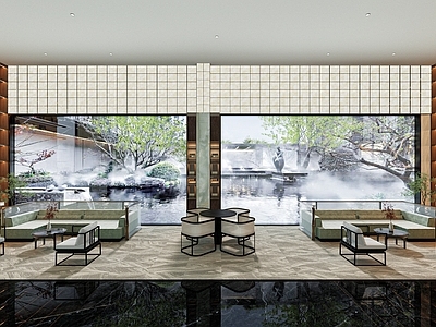 新中式现代售楼处 新中式阅读区 售楼部休息区 售楼部书吧 书墙 现代售楼部