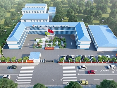 现代产业园办公楼 现代办公建筑 中庭景观 鸟瞰