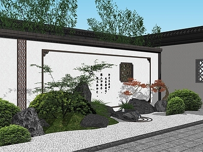 新中式中式景墙 照壁影壁 新中式景墙 月门洞 中式漏窗 微地形组合