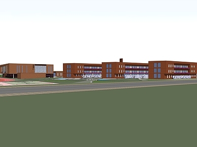 现代学校建筑 学校操场 教学楼学校