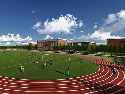 新中式学校建筑 学校操场 教学楼学校