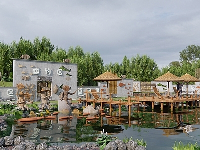 现代景观公园 垂钓基地 钓鱼公园景观 鱼池庭院垂钓 餐饮配套设施 荷塘钓鱼