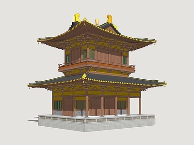 中式新中式古建筑 唐风阁楼 寺庙阁楼 唐风古建 藏经阁