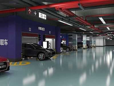 现代新中式停车场 地下停车库 机械停车 智能停车 地下停车场