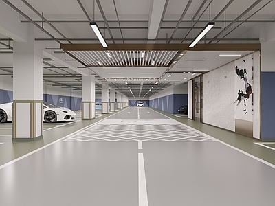 现代室内停车场 地下落客区 地下车停场 光厅