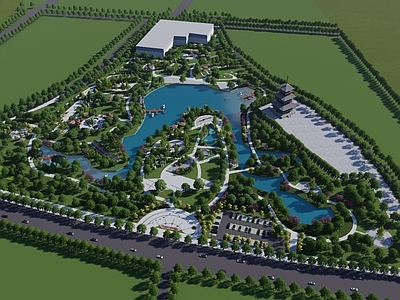 新中式现代景观公园 书法公园 公园 古建
