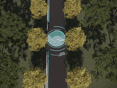 现代新中式园路 公园跑道 道路画线 人行步道图案 消防登高面