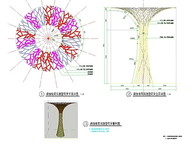 景观节点 新加坡花园花架 爱情主题花架 现代景观造型 施工图