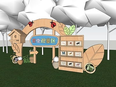 现代原木教育校园景观 户外导视景观 校园文化景观 昆虫观察区