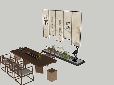 新中式茶馆 新中式茶室 茶桌 茶空间 隔断 屏风