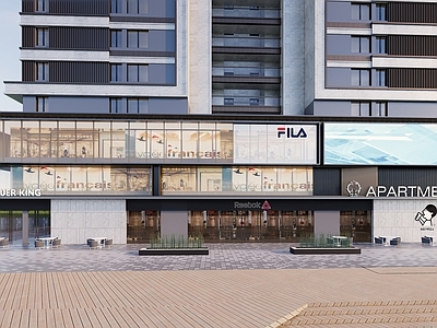 现代其他商业建筑 3层 穿插 沿街商业 小高层 半边框