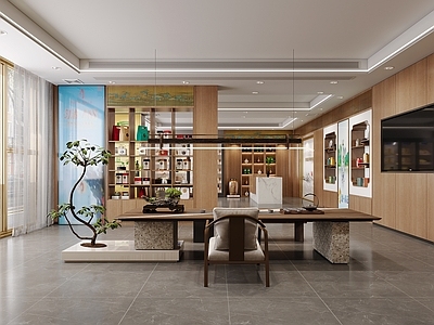 新中式现代茶叶店 烟酒店 茶叶店 品茗区 前台