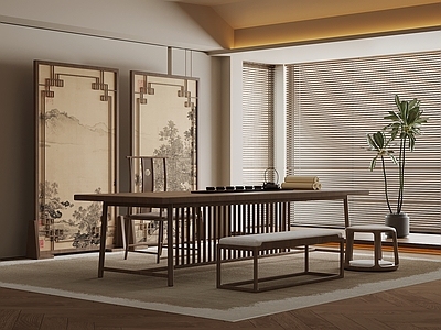 新中式茶室 新中式茶室 茶桌椅 屏风