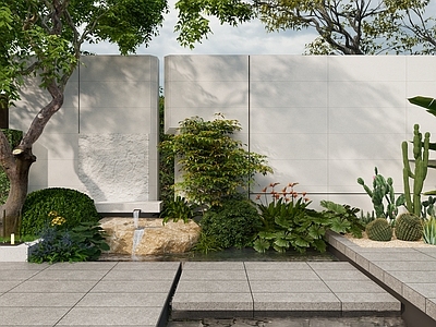 现代庭院小品 现代庭院小品 现代跌水景墙 景墙水景 植物堆 现代景墙 侘寂风庭院花园