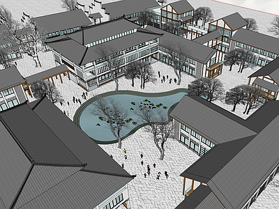 中式原木简模规划 古风建筑