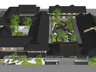 新中式中式四合院 日式四合院建筑 四合院景观建筑