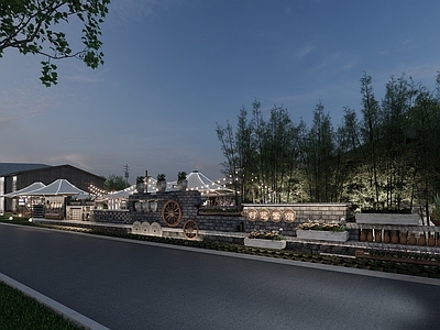 中式现代乡村庭院 新中式乡村庭院 农家乐 户外餐饮 民俗景墙 帐篷
