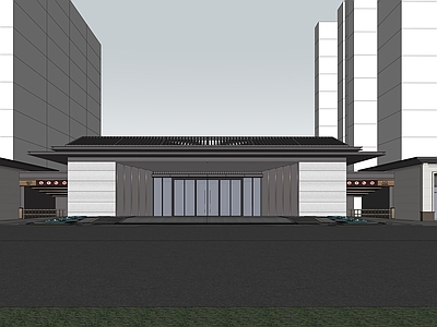 新中式轻奢售楼处建筑 高品质住宅 新中式沿街底商 社区大堂 售楼处