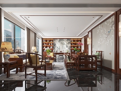 新中式中式办公室 经理办公室 中式沙发 办公桌