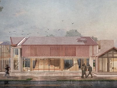 现代风格建筑 特色建筑 书吧建筑立面 坡形屋顶 建筑立面 书店
