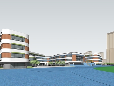 现代学校建筑 学校 小学 中学 学校操场 教学楼学校