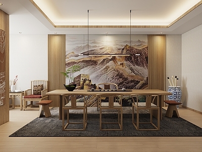 新中式原木茶室 会所茶室 办公室茶室