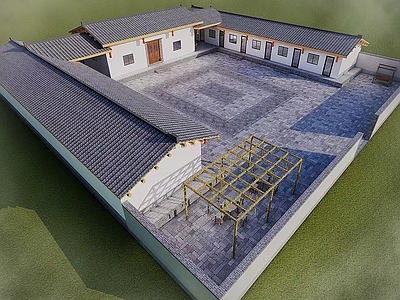 新中式古建筑 院子 古建 坡屋顶 农村 建筑