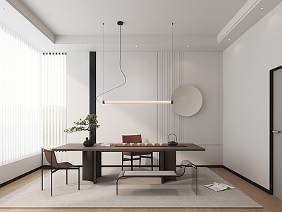 现代极简书房 独立书房 茶桌 背景墙 吊灯