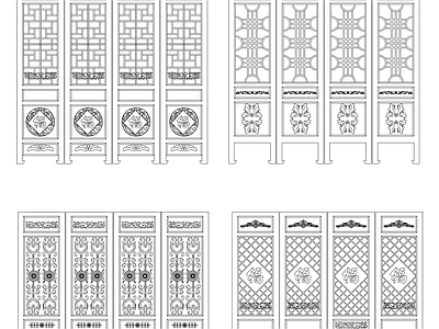 新中式中式屏风隔断 雕花屏风 镂空隔断屏风 施工图