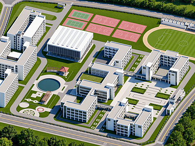 现代学校建筑 现代学校鸟瞰图 教学楼学校