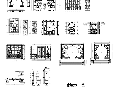 新中式中式柜子 博古架 中式月洞门博古架 博古架平面立面图 施工图