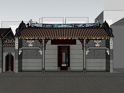 中式中古古建筑 岭南祠堂 文物 广府 满洲窗 龙船脊