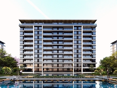 现代小区建筑 现代风格 洋房 Enscape 住宅正透视场景 En住宅场景