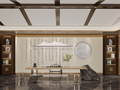 新中式中式茶室 会所茶室 别墅茶室 茶桌椅 茶室柜