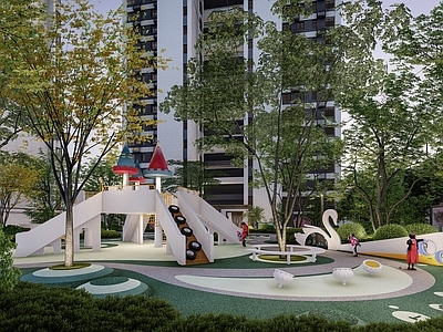 现代奶油儿童游乐空间 儿童活动 儿童器械 儿童城堡 儿童滑梯 互动景墙