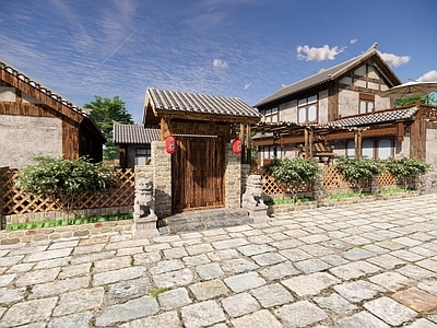 中式乡村庭院 乡村 庭院 院子 农家乐 秋千