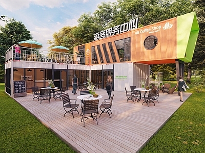 现代工业小公建 工业风集装箱建筑 现代咖啡店 餐饮建筑 集装箱民宿