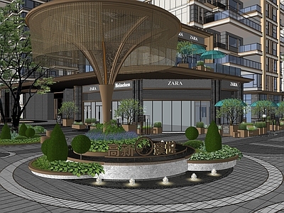 现代轻奢商业综合体景观 越秀高新璞悦商业 外摆 生活集市 休闲空间 移动花箱