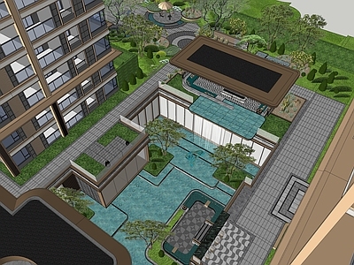 侘寂轻奢小区景观 越秀铁建高新璞悦 示范区后场 下沉庭院水院 会客厅 跌水