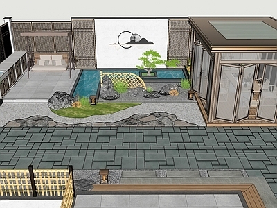 新中式现代别墅庭院 宋式庭院 新中式庭院 现代庭院